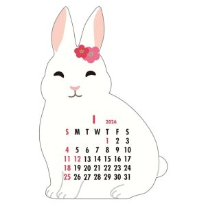 2026年度カレンダー 卓上 アニマルダイカットカレンダー うさぎ C-1719-ET グリーティングライフ 令和8年 日曜始まり 大人 かわいい 動物 イラスト